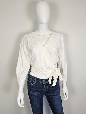 Frank & Oak Ivory Wrap-Side V-Neck Blouse Sz S